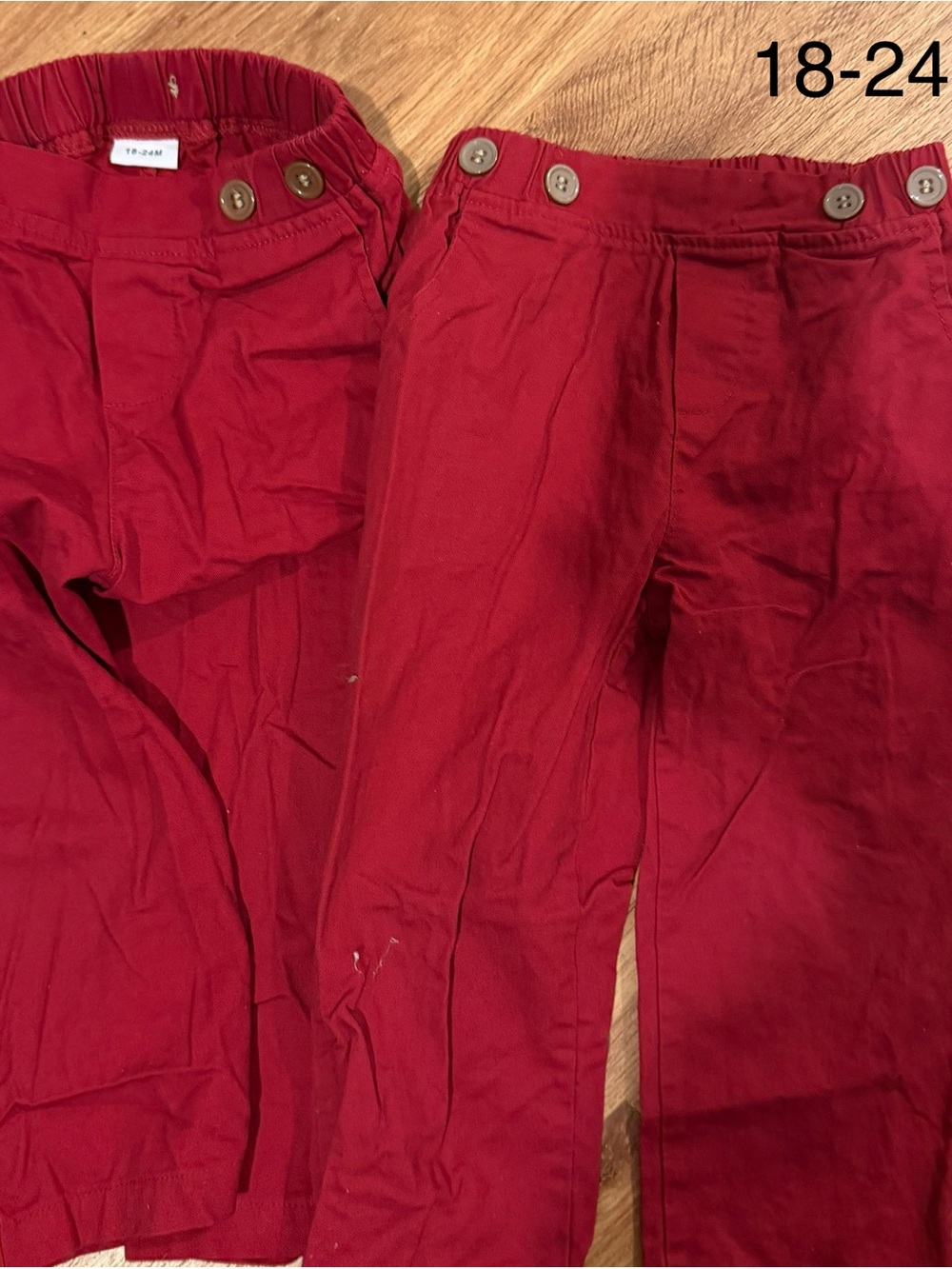 2pair Toddler Red Knit Pull-On Pants with Button Detail